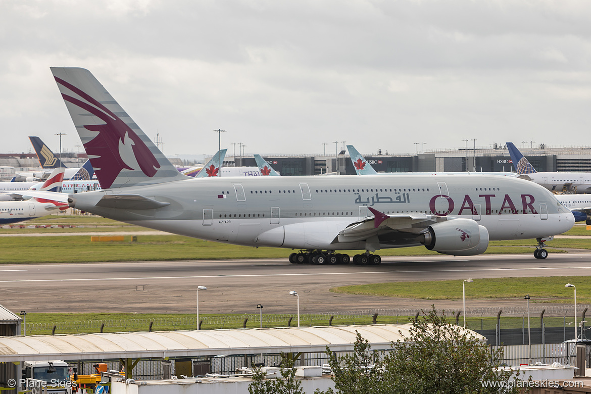 Qatar Airways Airbus A380-800 A7-APB at London Heathrow Airport (EGLL/LHR)